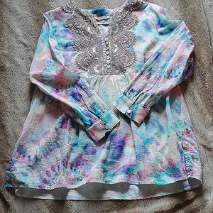 Soft Surroundings Tie Dye Lace/Beading Long Sleeved Top